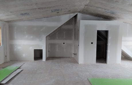 during renovation - garage with loft addition - loft drywall