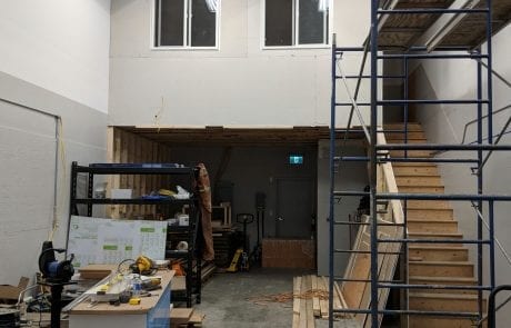 Tenant improvements at commercial bay, mezzanine under construction