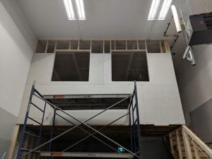 Tenant improvements at commercial bay, mezzanine under construction