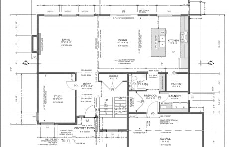 Main level floor plan of Custom Home by Motivo Design Group Inc