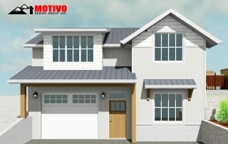 Rendering of new custom carriage house, 1 bed room, 2 bath rooms , side view