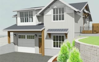 Rendering of new custom carriage house, 1 bed room, 2 bath rooms , front view