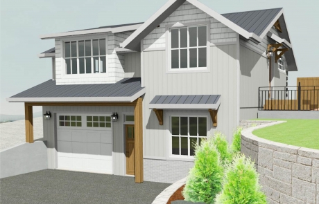 Rendering of new custom carriage house, 1 bed room, 2 bath rooms , front view