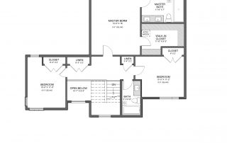 Second level floor plan of ustom home by Motivo Design Group Inc