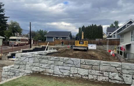 Finished Verti Block Retaining wall with excavator